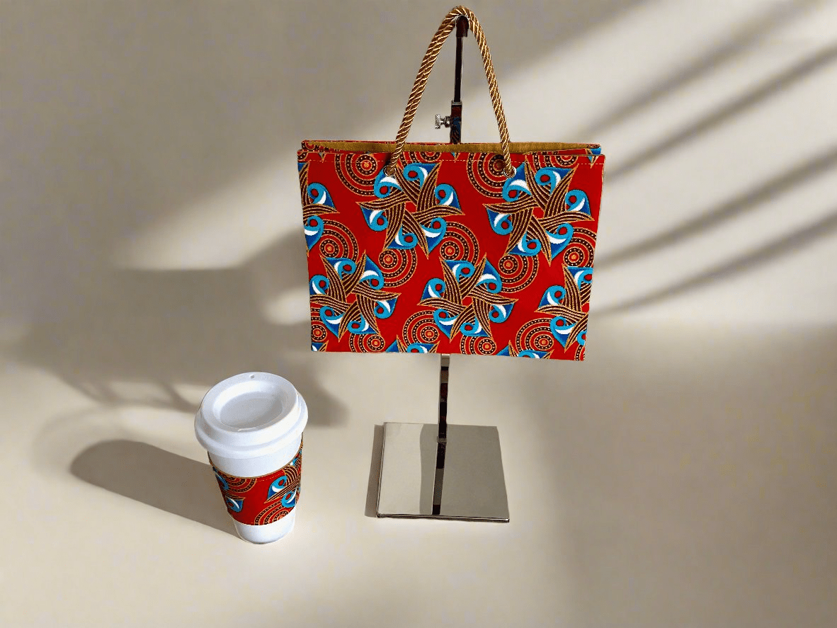 Ethnic, Fabric, Patterned, Handmade Red, Blue, Turquoise, and Gold Small Wardrobe Bag - Gezia Accents
