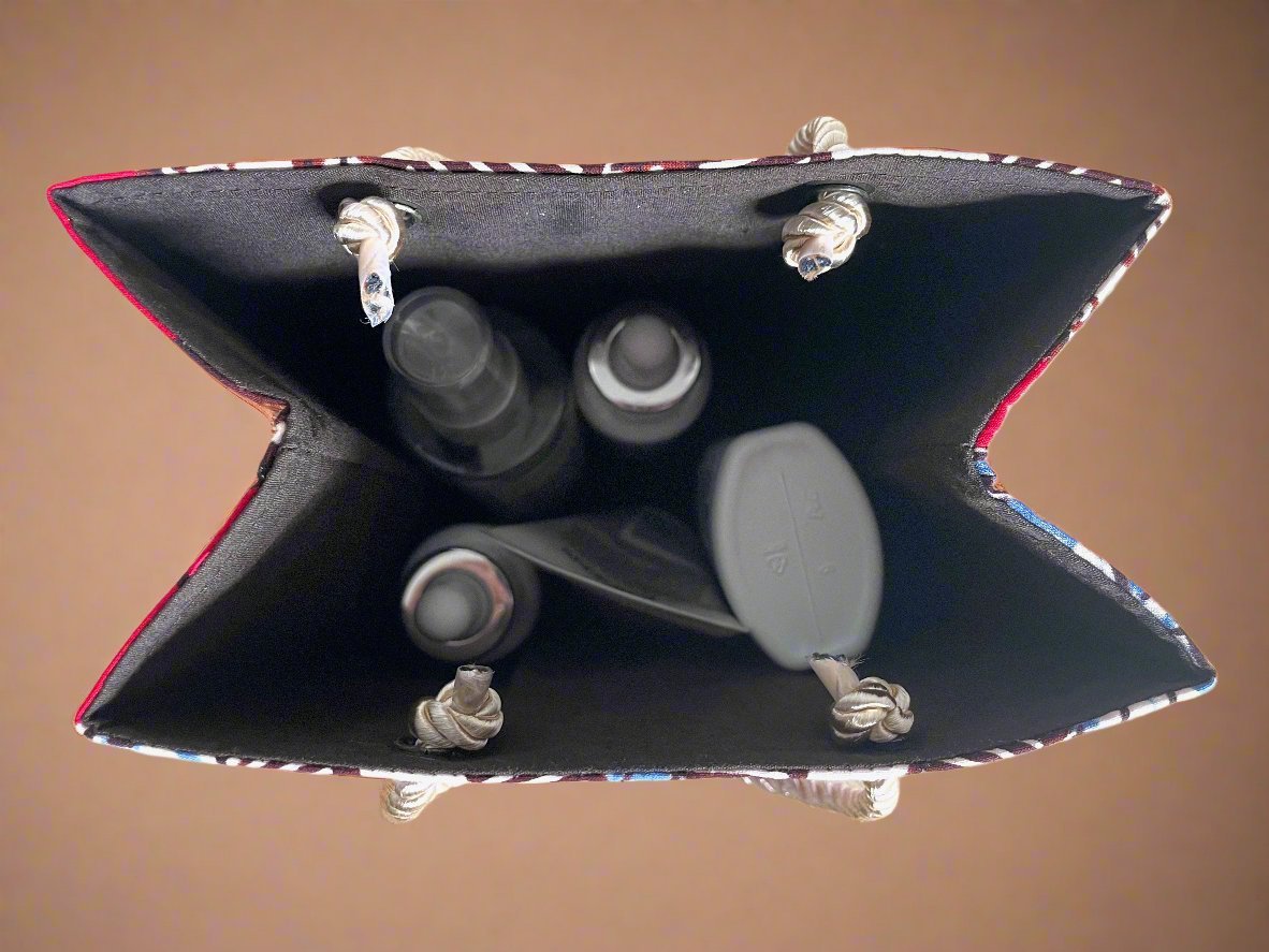 Ethnic, Fabric, Patterned, Handmade Red, Dark Brown, and Cream Extra Small Bag - Gezia Accents