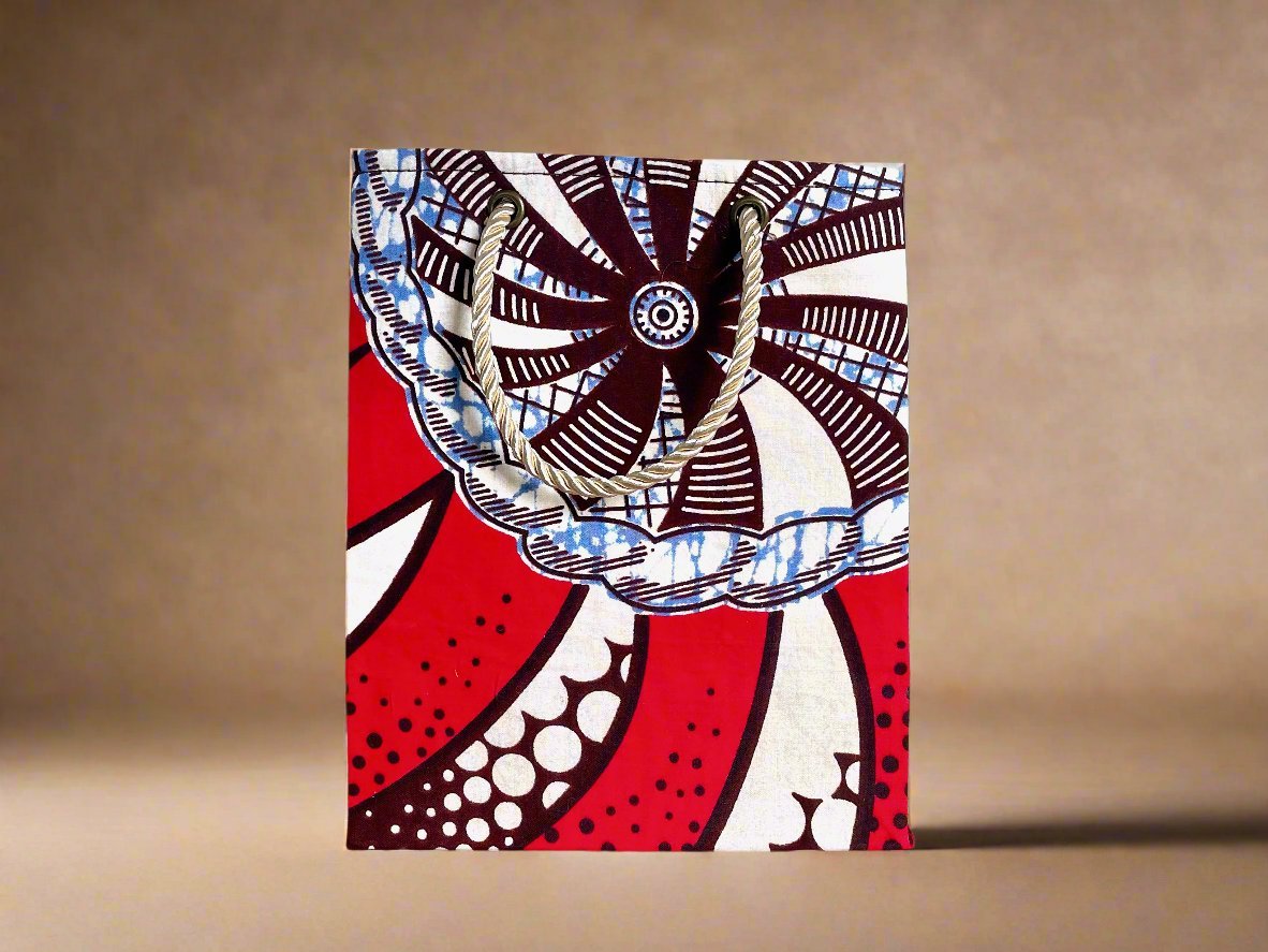 Ethnic, Fabric, Patterned, Handmade Red, Dark Brown, and Cream Extra Small Bag - Gezia Accents