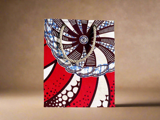 Ethnic, Fabric, Patterned, Handmade Red, Dark Brown, and Cream Extra Small Bag - Gezia Accents