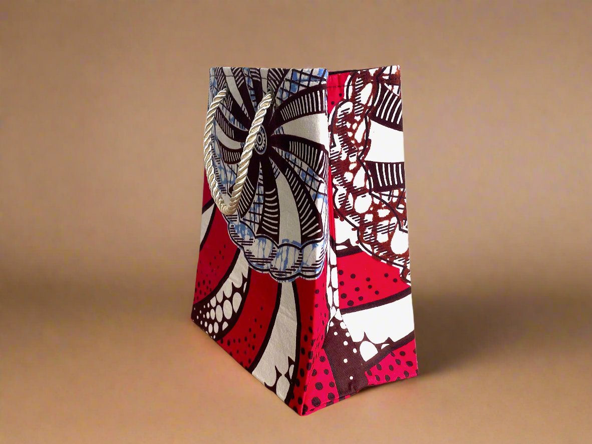 Ethnic, Fabric, Patterned, Handmade Red, Dark Brown, and Cream Extra Small Bag - Gezia Accents