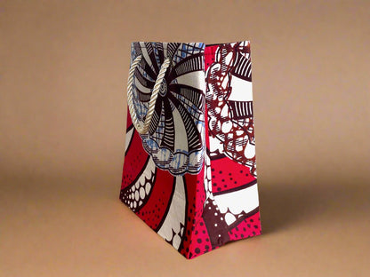 Ethnic, Fabric, Patterned, Handmade Red, Dark Brown, and Cream Extra Small Bag - Gezia Accents