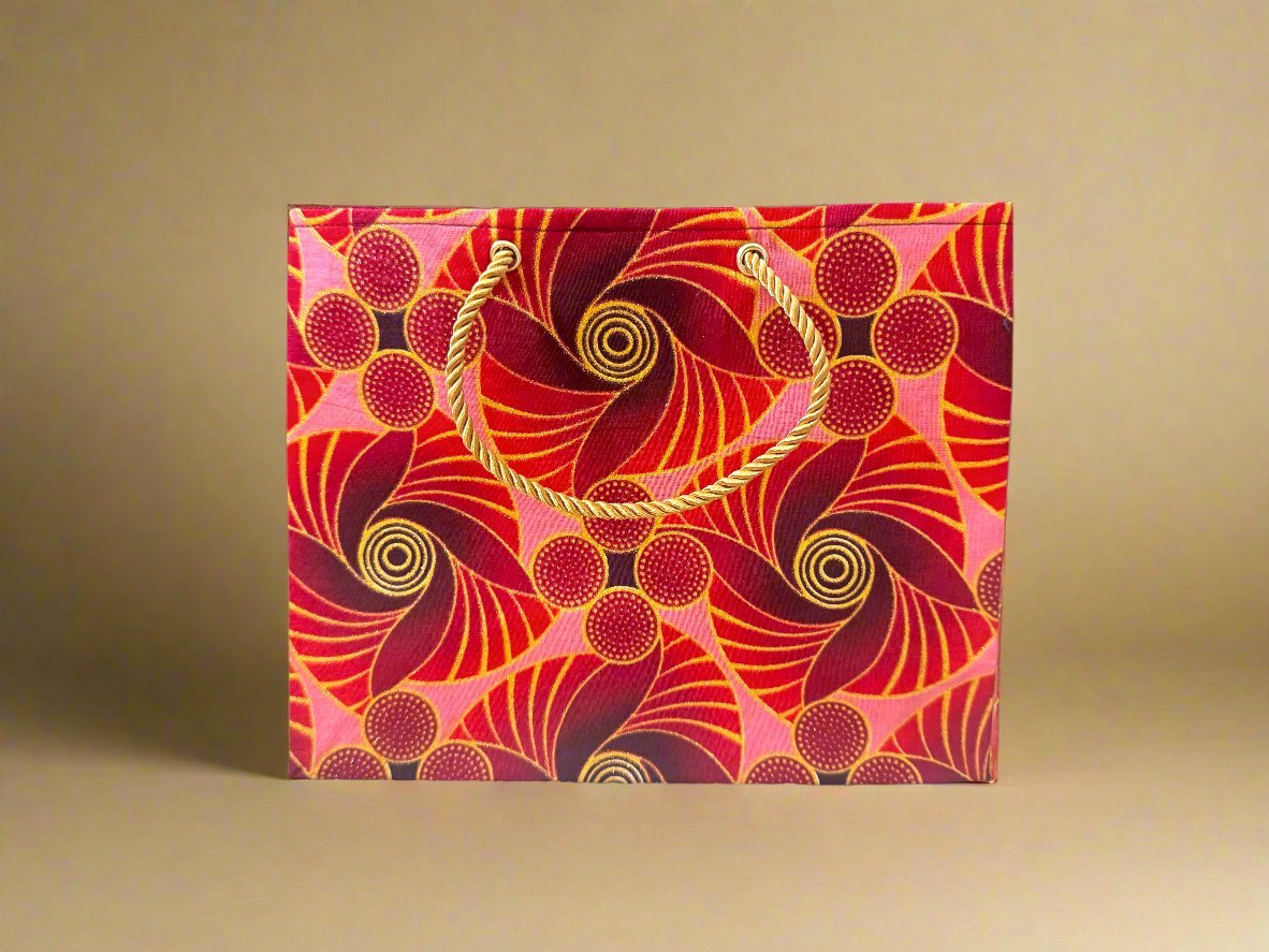 Ethnic, Fabric, Patterned, Handmade Red, Maroon, and Gold Small Wardrobe Bag - Gezia Accents