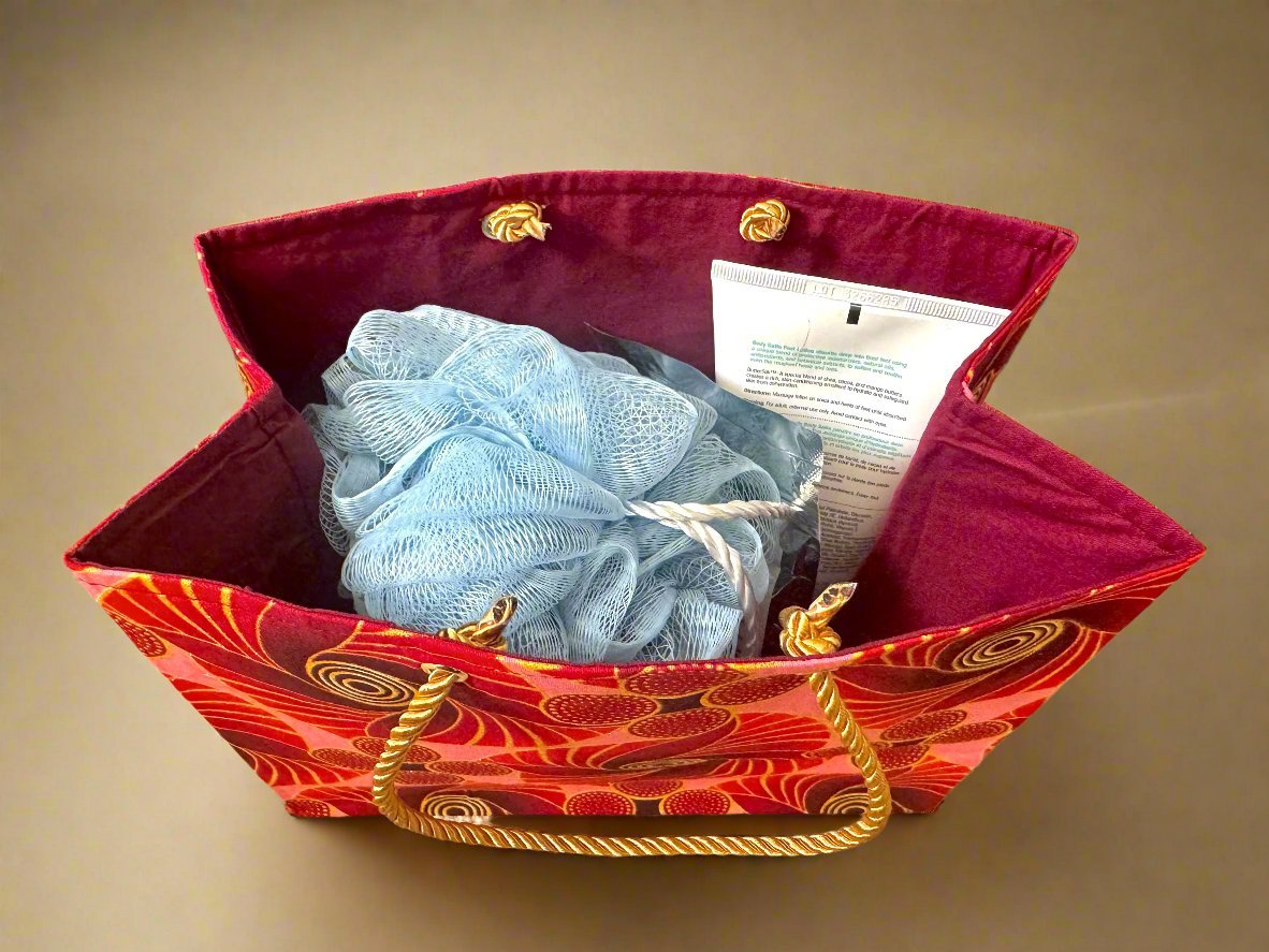 Ethnic, Fabric, Patterned, Handmade Red, Maroon, and Gold Small Wardrobe Bag - Gezia Accents