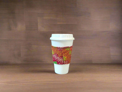 Ethnic, Fabric, Patterned, Handmade Red, Orange, Green and Yellow Cup Sleeve - Gezia Accents