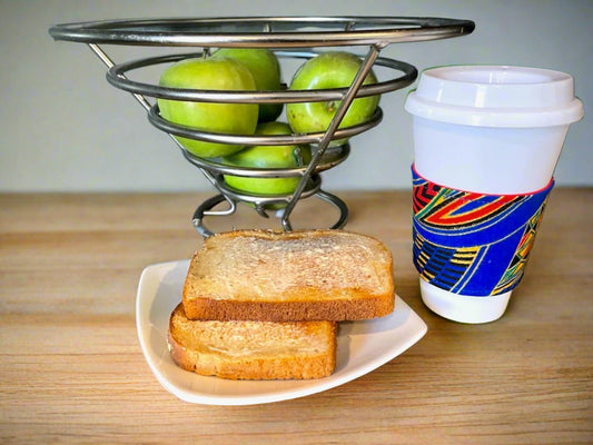 Ethnic, Fabric, Patterned, Handmade Royal Blue, Green, Red and Gold Cup Sleeve - Gezia Accents