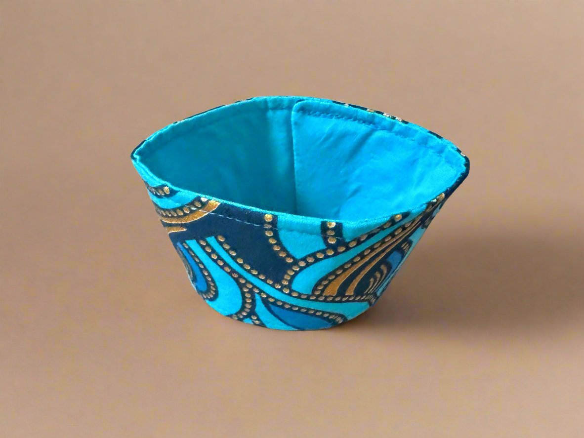 Ethnic, Fabric, Patterned, Handmade Turqoise, Blue and Gold Cup Sleeve - Gezia Accents