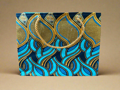 Ethnic, Fabric, Patterned, Handmade Turqoise, Dark Blue, and Gold Small Wardrobe Bag - Gezia Accents