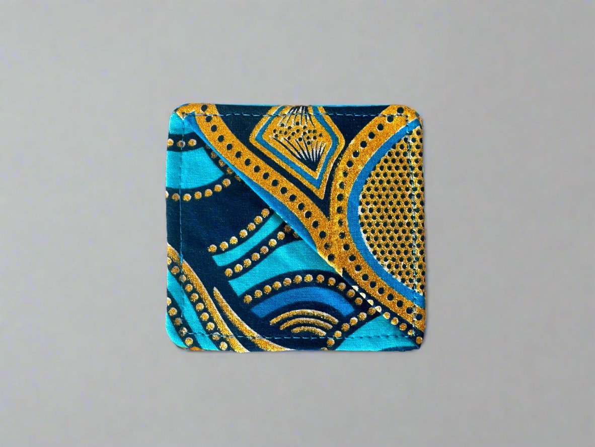 Ethnic, Fabric, Patterned, Handmade Turqoise, Dark Blue Gold Bookmark - Gezia Accents