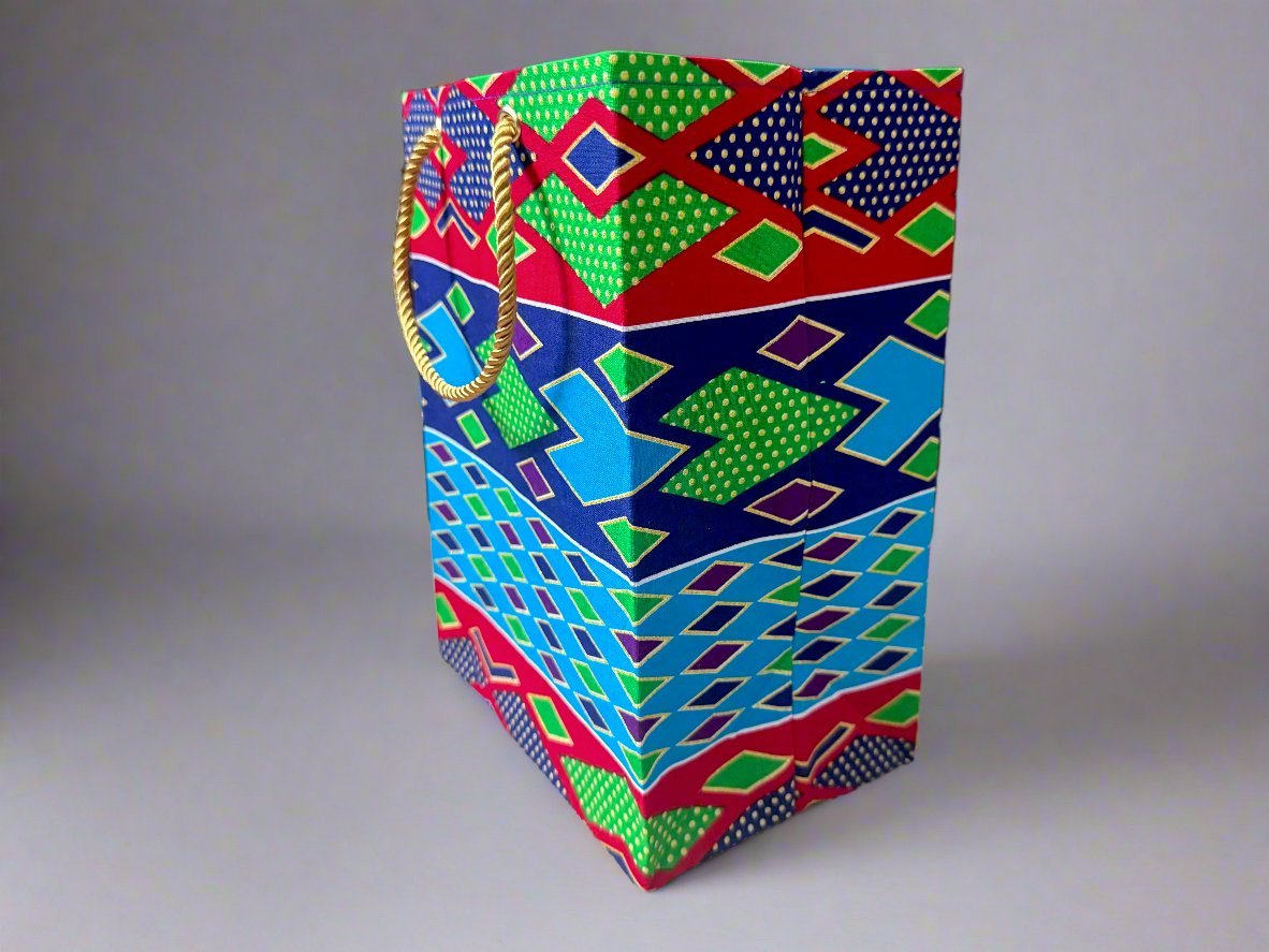 Ethnic, Fabric, Patterned, Handmade Turqoise, Red, Purple and Gold Gift Bag - Gezia Accents