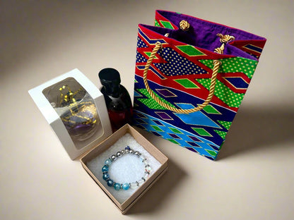 Ethnic, Fabric, Patterned, Handmade Turqoise, Red, Purple and Gold Gift Bag - Gezia Accents