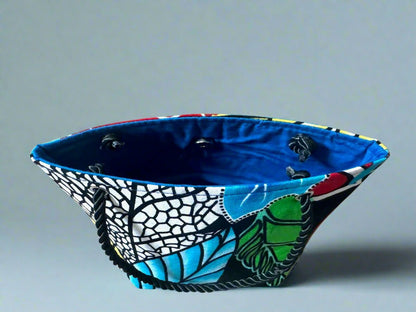 Ethnic, Fabric, Patterned, Handmade Turquoise, Black, Red, Yellow, and White Mini Tote - Gezia Accents