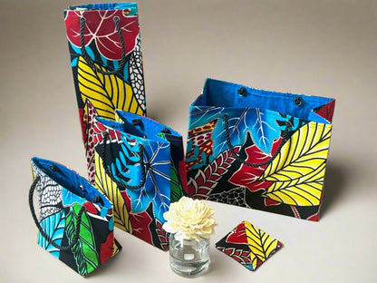 Ethnic, Fabric, Patterned, Handmade Turquoise, Black, Red, Yellow, and White Mini Tote - Gezia Accents