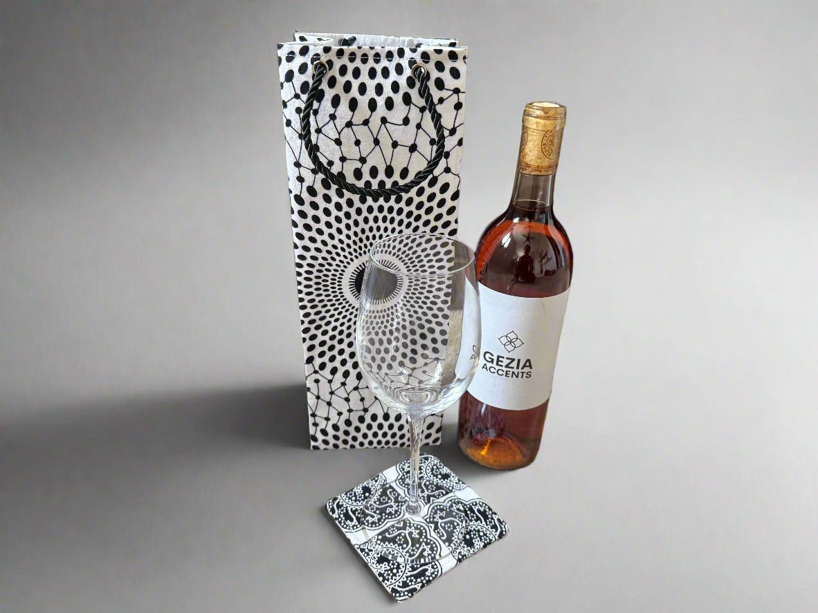 Ethnic, Fabric, Patterned, Handmade White and Black Coasters - Gezia Accents