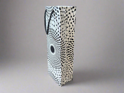Ethnic, Fabric, Patterned, Handmade White and Black Wine Gift Bag - Gezia Accents