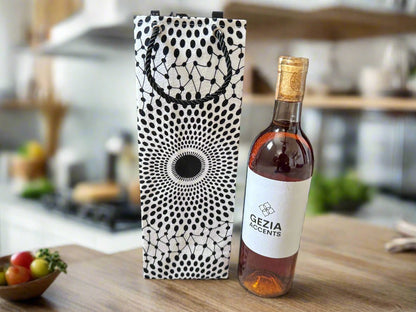 Ethnic, Fabric, Patterned, Handmade White and Black Wine Gift Bag - Gezia Accents