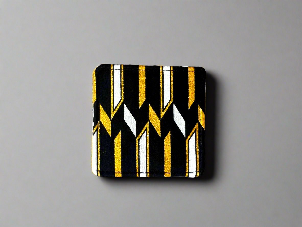 Ethnic, Fabric, Patterned, Handmade White, Black, and Gold Coasters - Gezia Accents