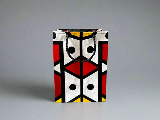 Ethnic, Fabric, Patterned, Handmade White, Black, Red, and Yellow Small Bag - Gezia Accents