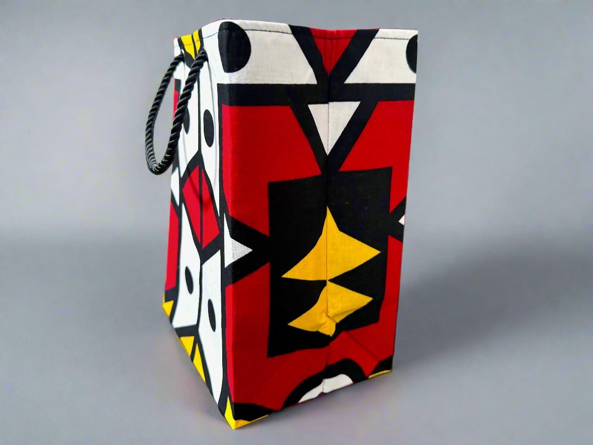 Ethnic, Fabric, Patterned, Handmade White, Black, Red, and Yellow Small Bag - Gezia Accents