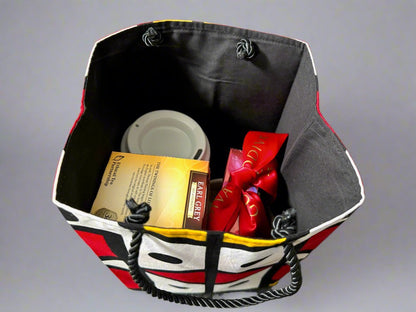Ethnic, Fabric, Patterned, Handmade White, Black, Red, and Yellow Small Bag - Gezia Accents