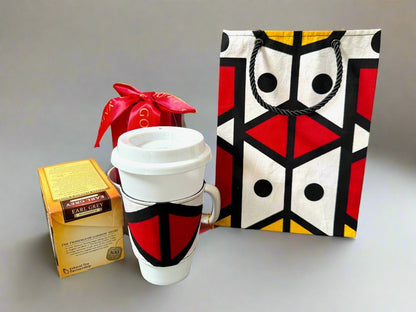 Ethnic, Fabric, Patterned, Handmade White, Black, Red, and Yellow Small Bag - Gezia Accents