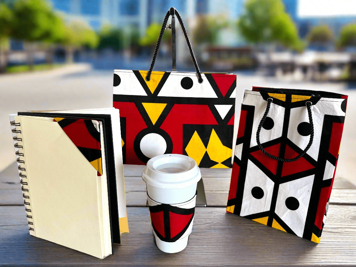 Ethnic, Fabric, Patterned, Handmade White, Black, Red, and Yellow Small Bag - Gezia Accents