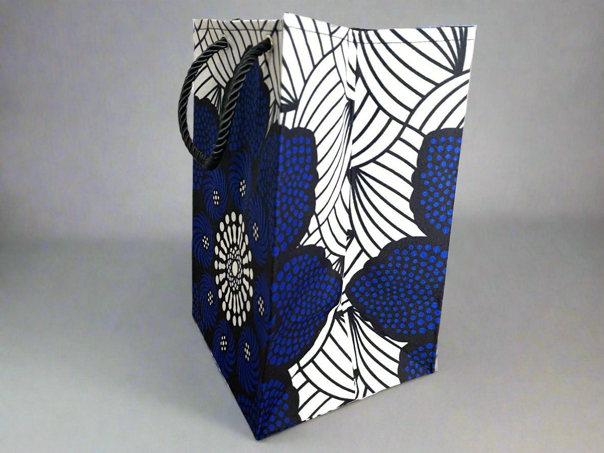Ethnic, Fabric, Patterned, Handmade White, Blue, and Black Small Bag - Gezia Accents