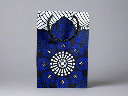 Ethnic, Fabric, Patterned, Handmade White, Blue, and Black Small Bag - Gezia Accents