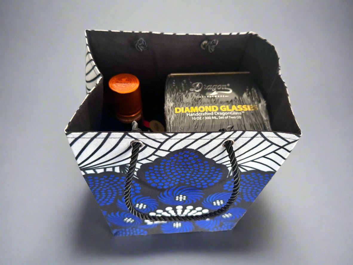 Ethnic, Fabric, Patterned, Handmade White, Blue, and Black Small Bag - Gezia Accents