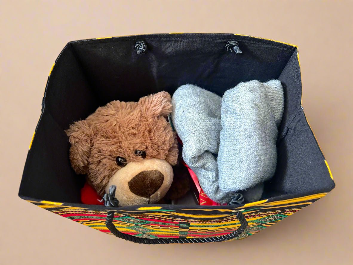 Ethnic, Fabric, Patterned, Handmade Yellow, Black, Green, Red, and Gold Medium Bag - Gezia Accents