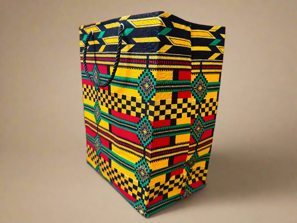 Ethnic, Fabric, Patterned, Handmade Yellow, Black, Green, Red, and Gold Medium Bag - Gezia Accents