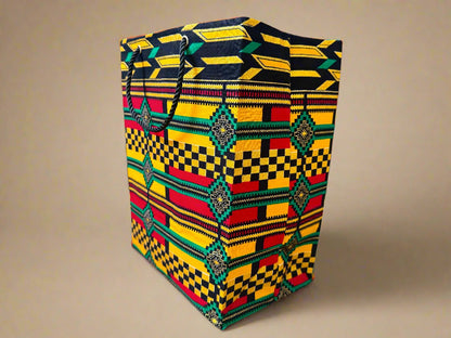 Ethnic, Fabric, Patterned, Handmade Yellow, Black, Green, Red, and Gold Medium Bag - Gezia Accents
