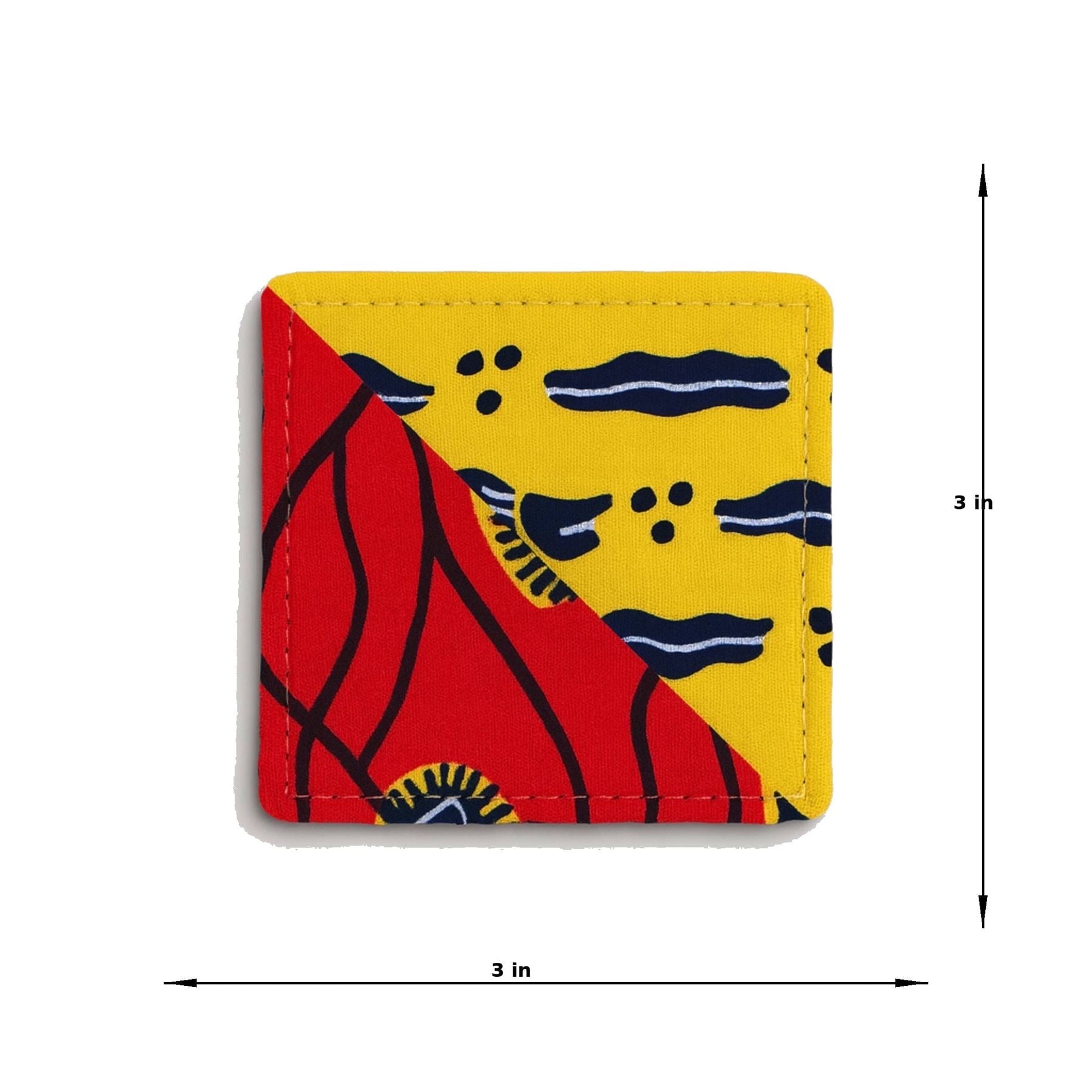 Colorful corner bookmark with abstract design 3x3 dimensions shown on a light gray background