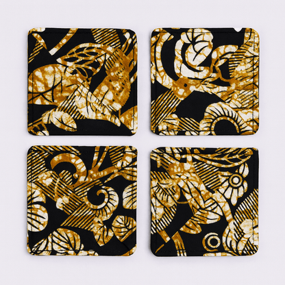 Handmade African Fabric Coasters – Set of 4 | Cultural Home Decor | Eco - Friendly Gift | Wax Print Drink Coasters - Gezia Accents