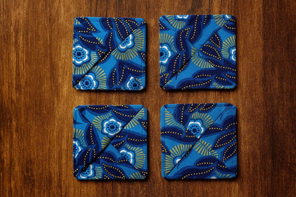 Handmade African Fabric Coasters – Set of 4 | Cultural Home Decor | Eco - Friendly Gift | Wax Print Drink Coasters - Gezia Accents