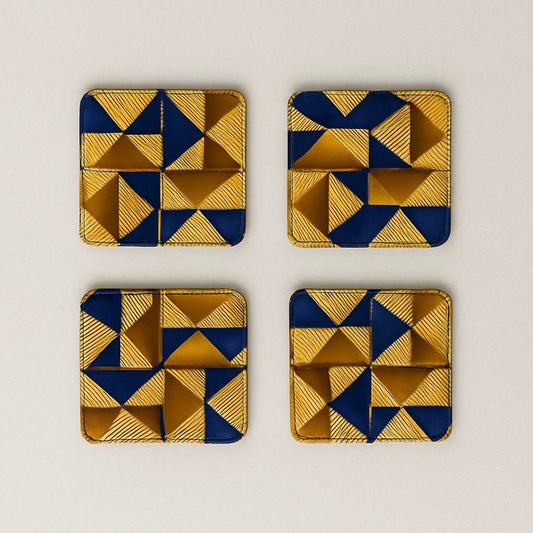 Handmade African Fabric Coasters – Set of 4 | Cultural Home Decor | Eco - Friendly Gift | Wax Print Drink Coasters - Gezia Accents
