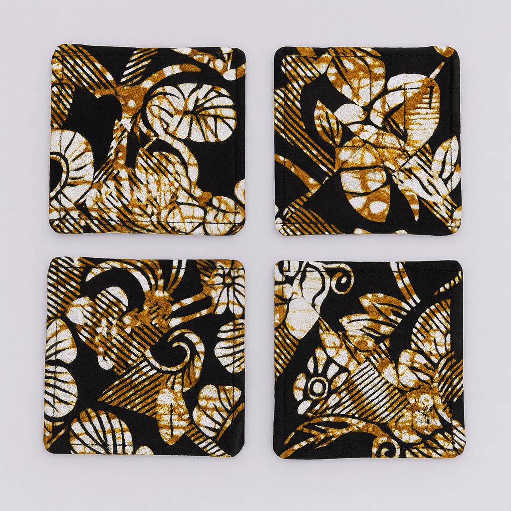 Handmade African Fabric Coasters – Set of 4 | Cultural Home Decor | Eco - Friendly Gift | Wax Print Drink Coasters - Gezia Accents