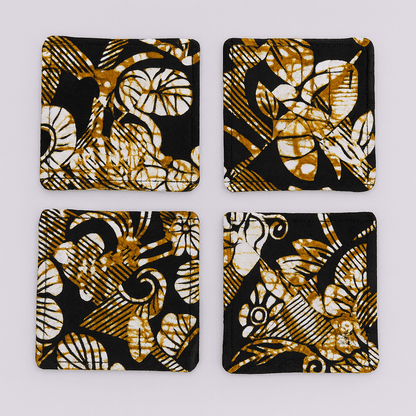 Handmade African Fabric Coasters – Set of 4 | Cultural Home Decor | Eco - Friendly Gift | Wax Print Drink Coasters - Gezia Accents