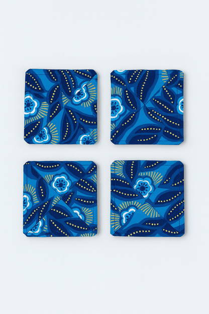 Handmade African Fabric Coasters – Set of 4 | Cultural Home Decor | Eco - Friendly Gift | Wax Print Drink Coasters - Gezia Accents