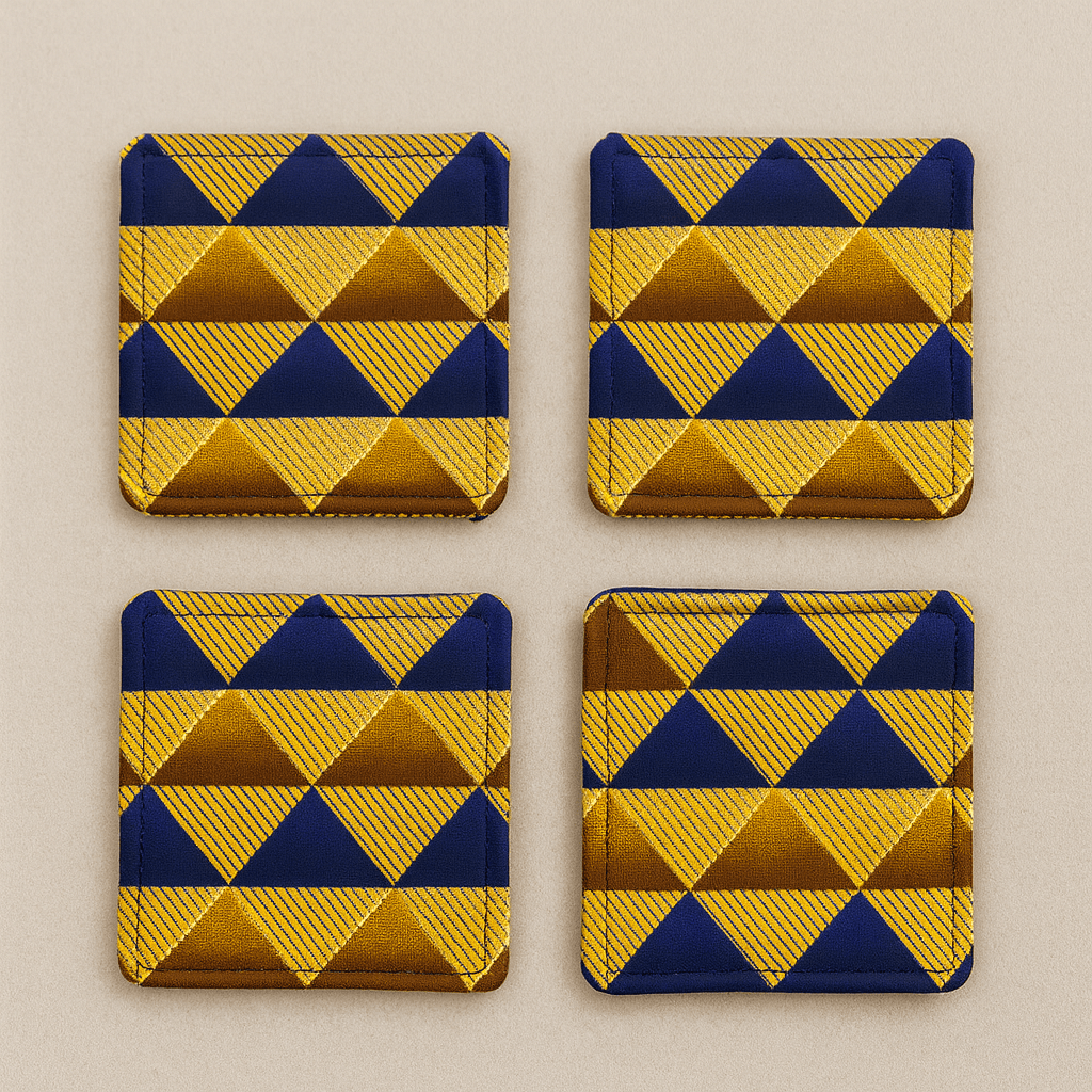 Handmade African Fabric Coasters – Set of 4 | Cultural Home Decor | Eco - Friendly Gift | Wax Print Drink Coasters - Gezia Accents