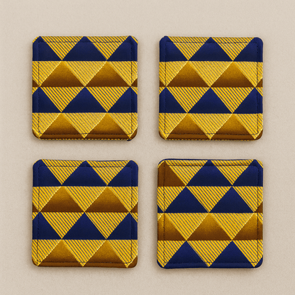 Handmade African Fabric Coasters – Set of 4 | Cultural Home Decor | Eco - Friendly Gift | Wax Print Drink Coasters - Gezia Accents