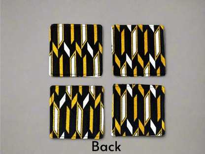 🌍 Handmade African Fabric Coasters – Set of 4 | Cultural Home Decor | Eco - Friendly Gift | Wax Print Drink Coasters 🎁🧉 - Gezia Accents