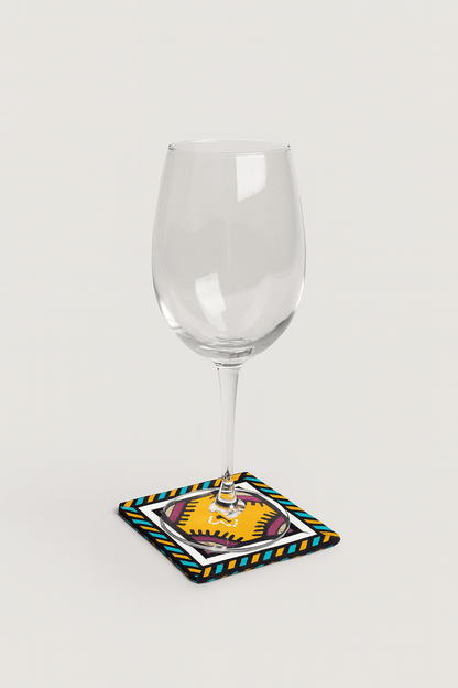 Handmade African Fabric Coasters – Yellow, Purple, Green, Black & Beige Set of 4 | Cultural Home Decor | Eco - Friendly Gift | Wax Print Drink Coasters (Copy) (Copy) - Gezia Accents