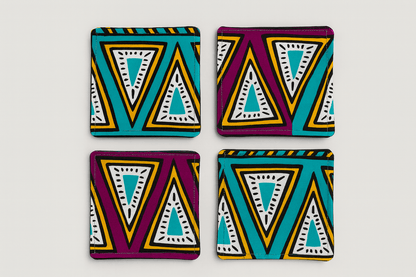 Handmade African Fabric Coasters – Yellow, Purple, Green, Black & Beige Set of 4 | Cultural Home Decor | Eco - Friendly Gift | Wax Print Drink Coasters (Copy) (Copy) - Gezia Accents