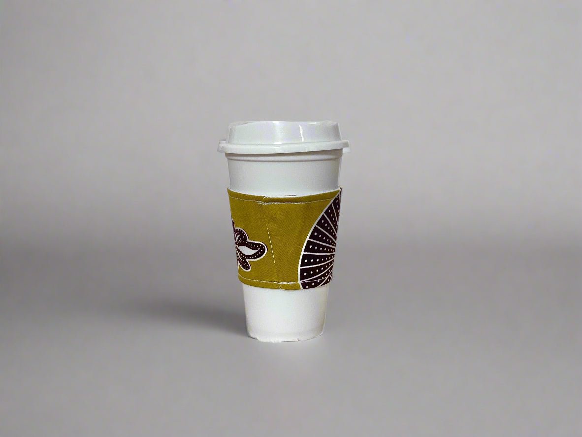Handmade African Wax Print Cup Sleeve – Reusable Coffee Cozy | Ethnic Fabric Drink Sleeve | Eco - Friendly Gift for Tea & Coffee Lovers ☕🌍 - Gezia Accents