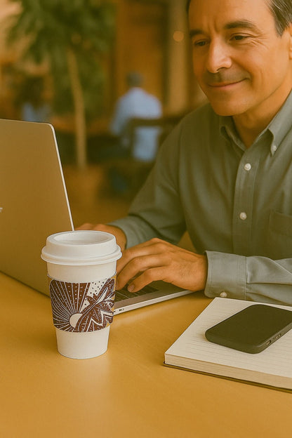 Handmade African Wax Print Cup Sleeve – Reusable Coffee Cozy | Ethnic Fabric Drink Sleeve | Eco - Friendly Gift for Tea & Coffee Lovers ☕🌍 - Gezia Accents