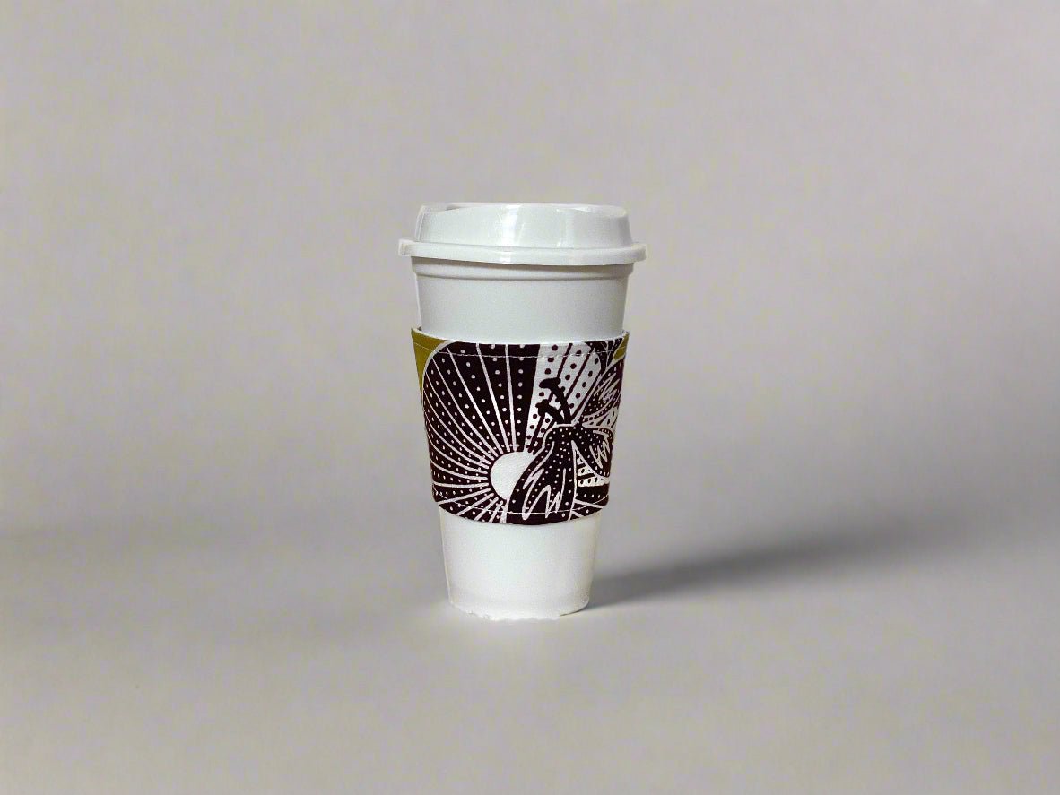 Handmade African Wax Print Cup Sleeve – Reusable Coffee Cozy | Ethnic Fabric Drink Sleeve | Eco - Friendly Gift for Tea & Coffee Lovers ☕🌍 - Gezia Accents