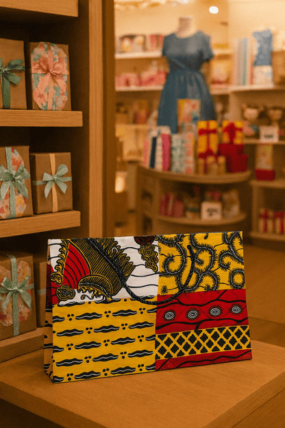 🎁 Handmade African Wax Print Medium Gift Bag | Reusable Fabric Gift Wrap | Eco - Friendly Cultural Bag for Clothing, Spa Sets & Accessories 🌍♻️ - Gezia Accents