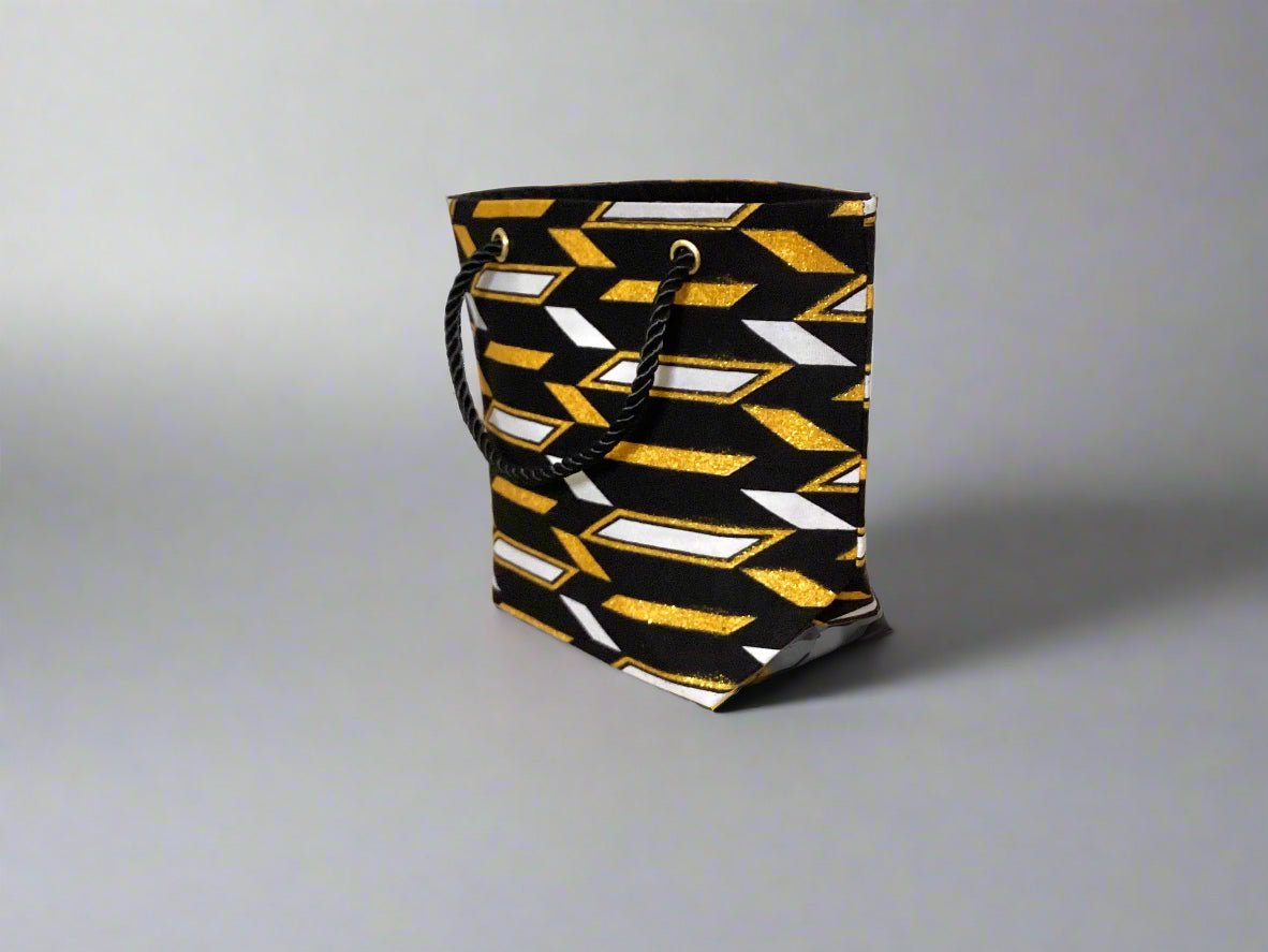 🖤 Handmade African Wax Print Mini Pouch | Extra Small Bag | Black, Gold & White Ethnic Fabric | Coin Bag | Cultural Gift Idea 🌍🎁 - Gezia Accents