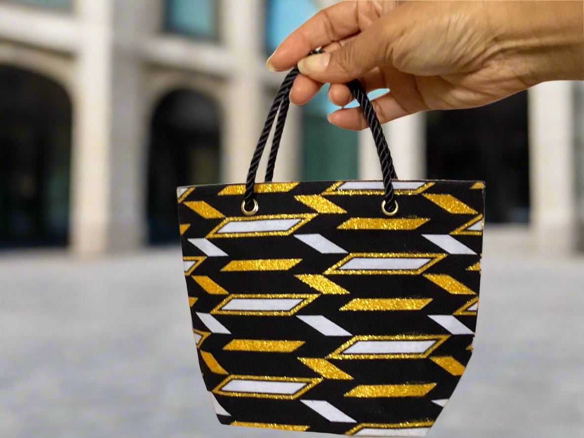 🖤 Handmade African Wax Print Mini Pouch | Extra Small Bag | Black, Gold & White Ethnic Fabric | Coin Bag | Cultural Gift Idea 🌍🎁 - Gezia Accents